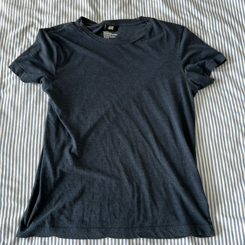 Blue H&M Cotton Crewneck T-Shirt
